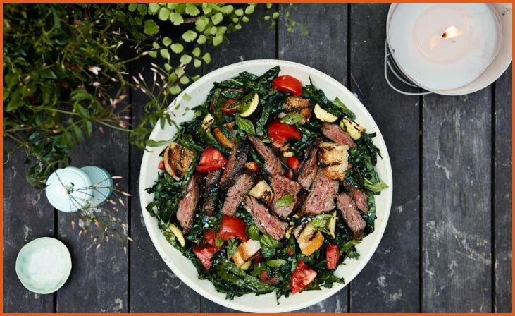 Charred Cucumber Panzanella with Grilled Steak