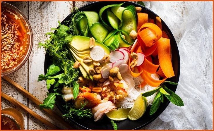 Vietnamese Vermicelli Bowl with Grilled Shrimp and Tofu